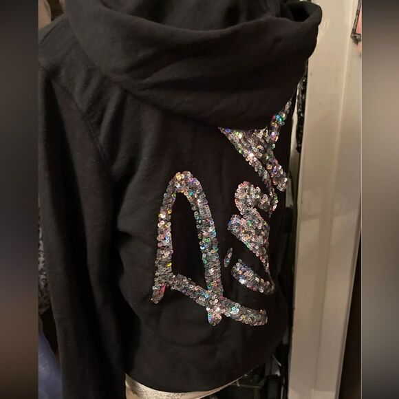 VS Med. Fashion show bling script black full zip up hoodie hooded sweatshirt htf - Picture 4 of 5